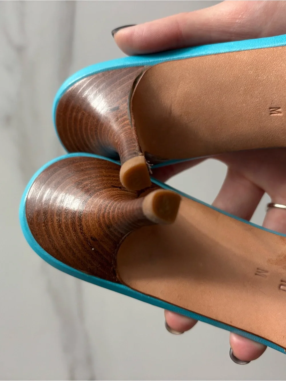 Michael Kors Made in Italy Turquoise Leather Whipstitch Heeled Slide Sandals 10